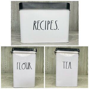 Rae Dunn Tin Recipe Box w/ 24 Cards sealable flour & tea decorative containers